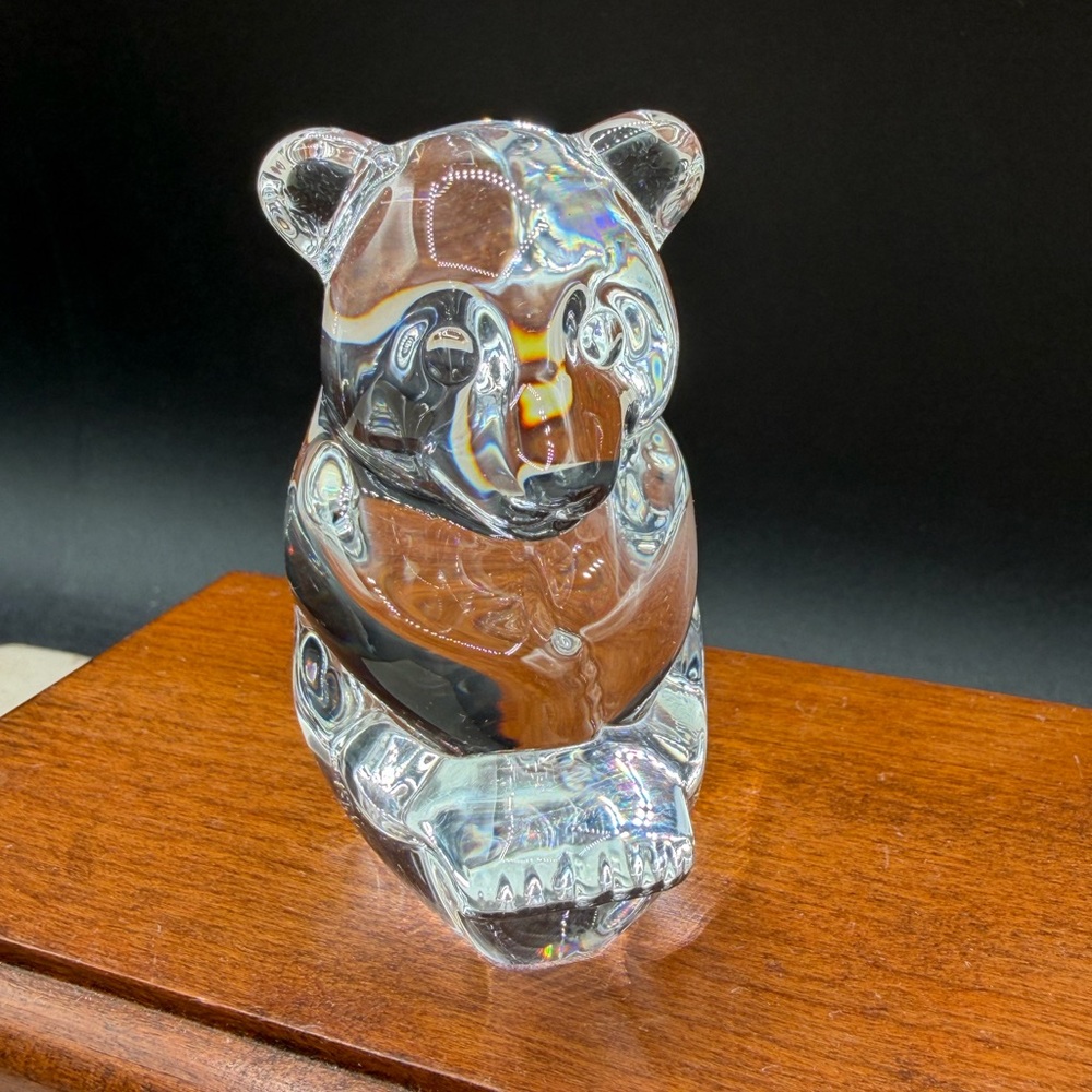 Vintage 2002 Steuben Crystal Hand Cooler PANDA Bear #5548 Taf Label Schaefer